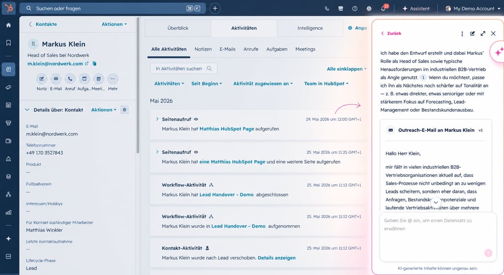 Hubspot UI with Breeze Value Highlights